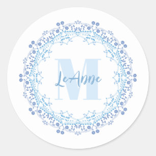 Simple Floral Monogram Elegant Initial Name Classic Round Sticker