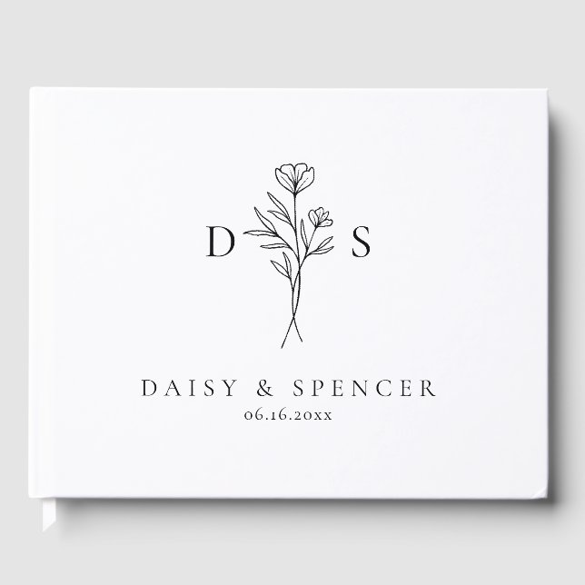 Simple Floral Monogram Mariage Livre d'invité (Recto)