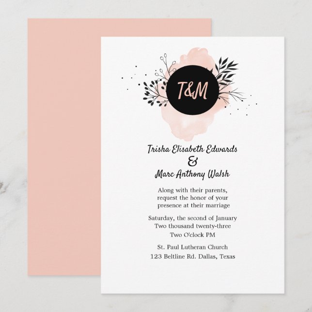 Simple Floral Monogram Wedding Invitation (Front/Back)