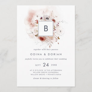 Simple Floral Monogram Wedding Invitation