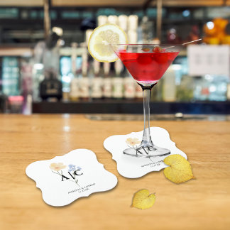 Simple Floral Monogram Wedding Paper Coaster