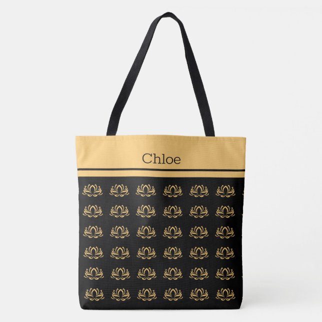 Simple Floral Monogrammed Tote Bag (Front)