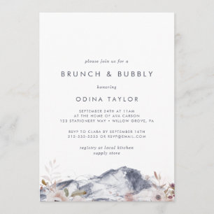 Simple Floral Mountain Brunch Bubbly Bridal Shower Invitation