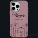Simple Floral Nana Custom Title iPhone 16 Pro Max Case<br><div class="desc">Celebrate the love that blooms with this beautifully customized floral phone case! Featuring a soft botanical background, delicate wildflower line art, and your cuxztom choice of title Nana, Mom, Gigi, Aunt, Sister, etc. this design includes the names of beloved little ones and a special "est." date. A thoughtful gift for...</div>