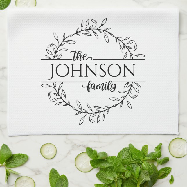 Simple Floral Nom de famille Monogram Serviette de (Plié)