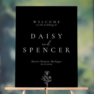 Simple Floral Outline Mariage Welcome Noir