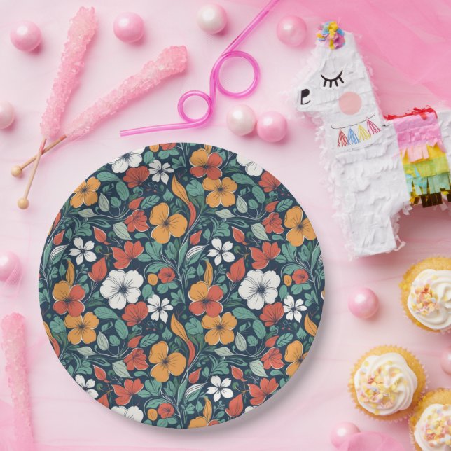 Simple floral pattern design paper plate (Party)
