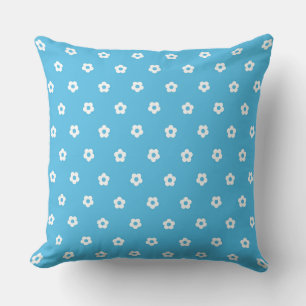 Simple Floral Pattern on Vibrant Blue Canva Throw Pillow