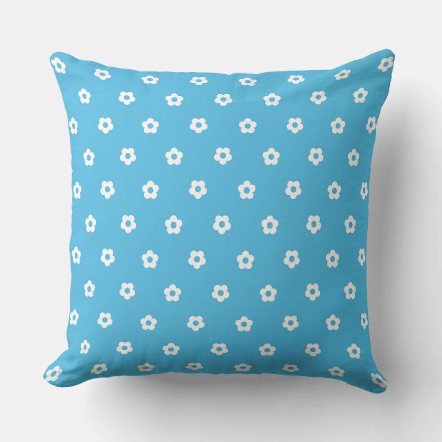 Simple Floral Pattern on Vibrant Blue Canva Throw Pillow (Front)