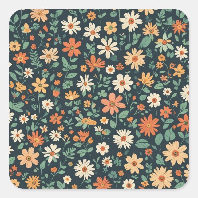 Simple floral pattern square sticker (Front)