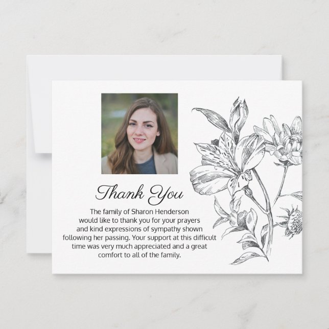 Simple Floral Photo Funeral Merci Carte Note (Devant)