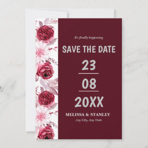 Simple Floral Pink Burgundy Script Save the Date