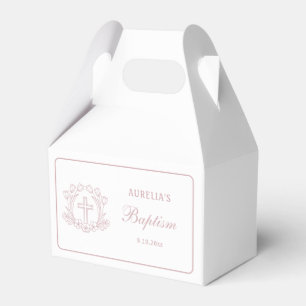 Simple Floral Pink Cross Baptism Favor Box