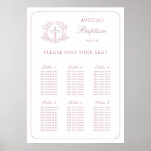 Simple Floral Pink Cross Baptism Seating Chart