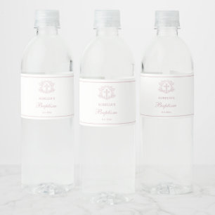Simple Floral Pink Cross Baptism Water Bottle Label