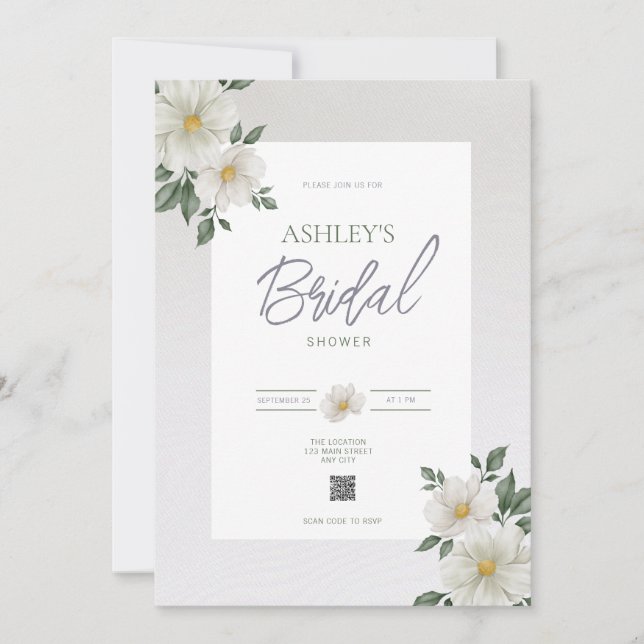 Simple Floral QR Code Bridal Shower Invitation (Front)