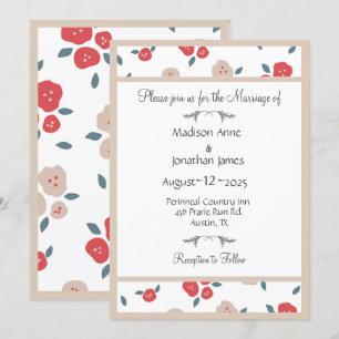 Simple Floral Red Pretty Country Wedding Invitation