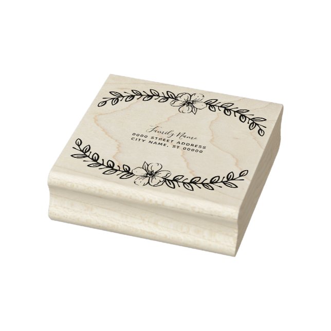 Simple Floral Return Address Rubber Stamp (Stamp)