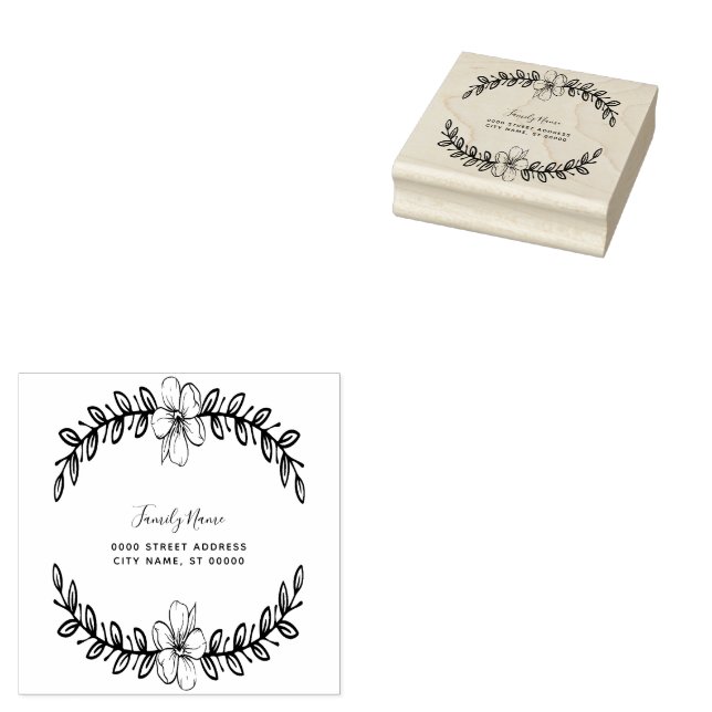 Simple Floral Return Address Rubber Stamp (Stamped)