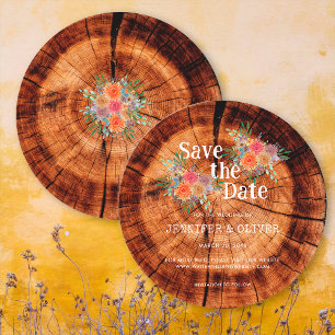 Simple Floral Rustic Wood Tree Bark Wedding Save The Date