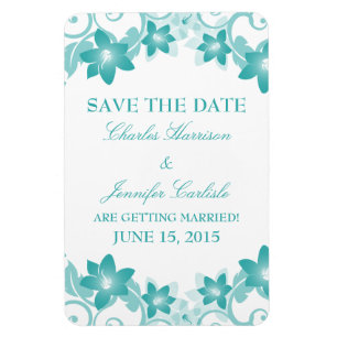 Simple Floral Save the Date Magnet, Aqua Magnet