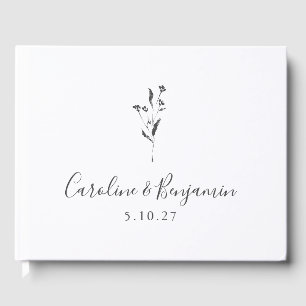 Simple Floral Script White Boho Wedding Custom Guest Book