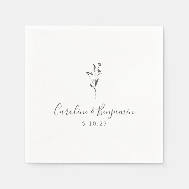 Simple Floral Script White Boho Wedding Custom Napkin (Front)