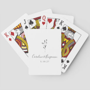 Simple Floral Script White Boho Wedding Custom Playing Cards
