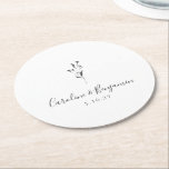 Simple Floral Script White Boho Wedding Custom Round Paper Coaster<br><div class="desc">Simple Botanical Script Black and White Wedding Custom Round Paper Coaster</div>