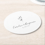 Simple Floral Script White Boho Wedding Custom Round Paper Coaster<br><div class="desc">Simple Botanical Script Black and White Wedding Custom Round Paper Coaster</div>