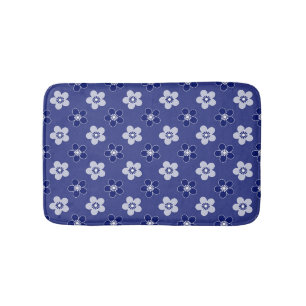 simple floral solid blue pattern retro small flowe bath mat