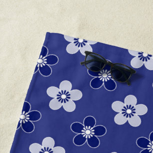 simple floral solid blue pattern retro small flowe beach towel