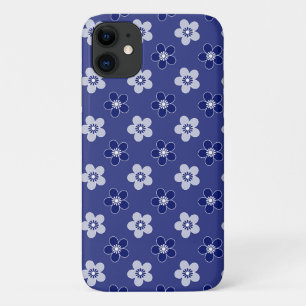 simple floral solid blue pattern retro small flowe iPhone 11 case