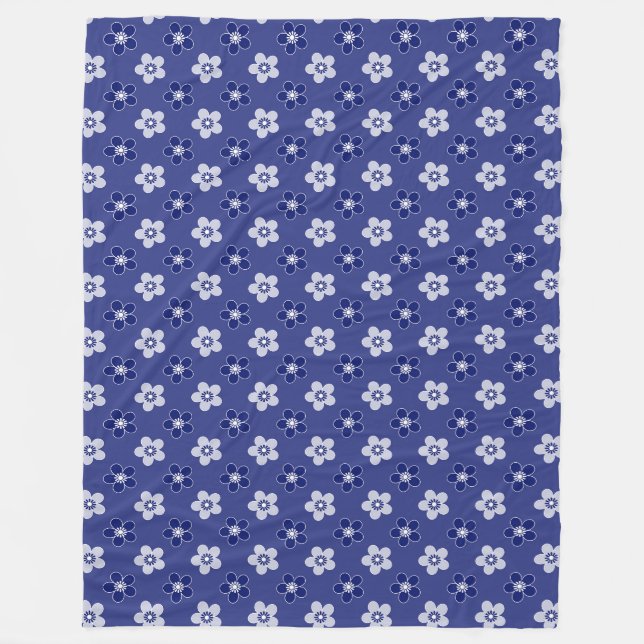 simple floral solid blue pattern retro small flowe fleece blanket (Front)