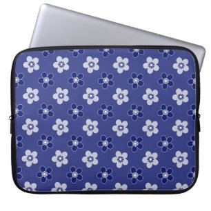 simple floral solid blue pattern retro small flowe laptop sleeve