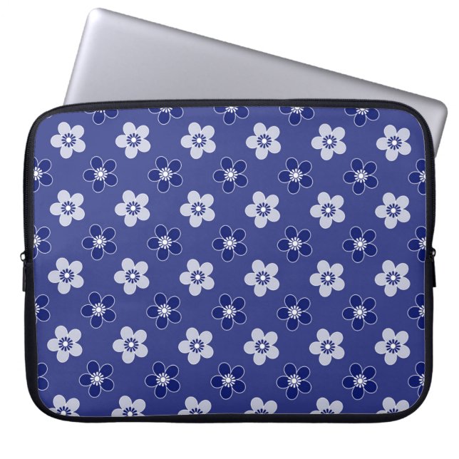 simple floral solid blue pattern retro small flowe laptop sleeve (Front)