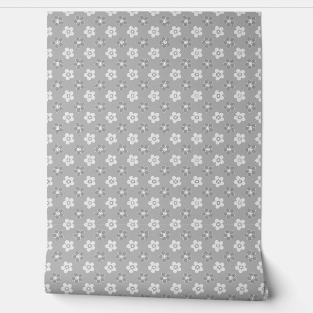  simple floral solid light grey pattern retro wallpaper (Unrolling)