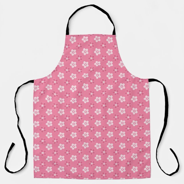  simple floral solid pink pattern retro small flow apron (Front)