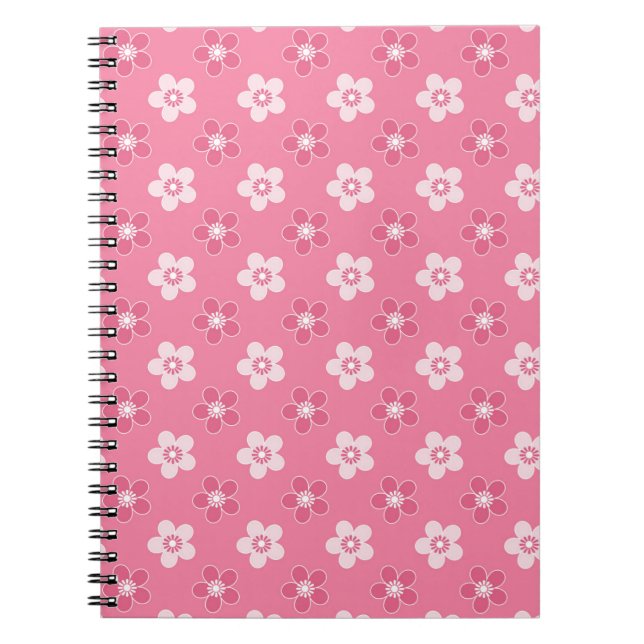  simple floral solid pink pattern retro small flow notebook (Front)