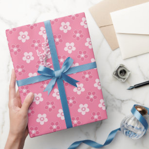 simple floral solid pink pattern retro small flow wrapping paper