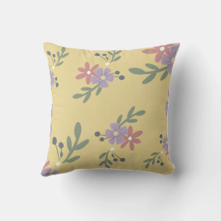 Simple Floral Sprigs on Yellow Throw Pillow
