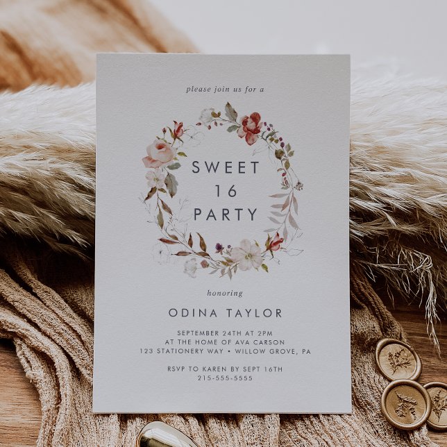 Simple Floral Sweet 16  Birthday Invitation (Creator Uploaded)