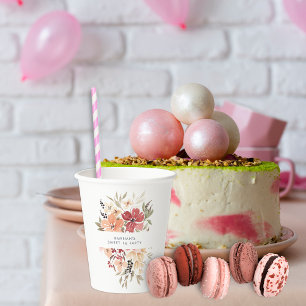 Simple Floral Sweet 16 Birthday Paper Cups