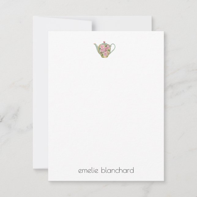 Simple Floral Teapot Personalized Card (Front)