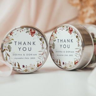 Simple Floral Thank You Wedding Favour Sticker