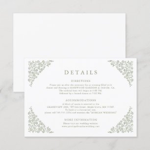 Simple Floral Timeless Sage Green Wedding Details  Enclosure Card