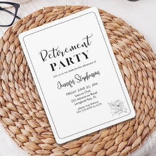 Simple Floral Typography Elegant Retirement Party Invitation