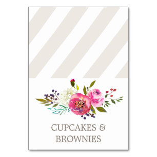 Simple Floral Watercolor Bouquet Food Tent Cards
