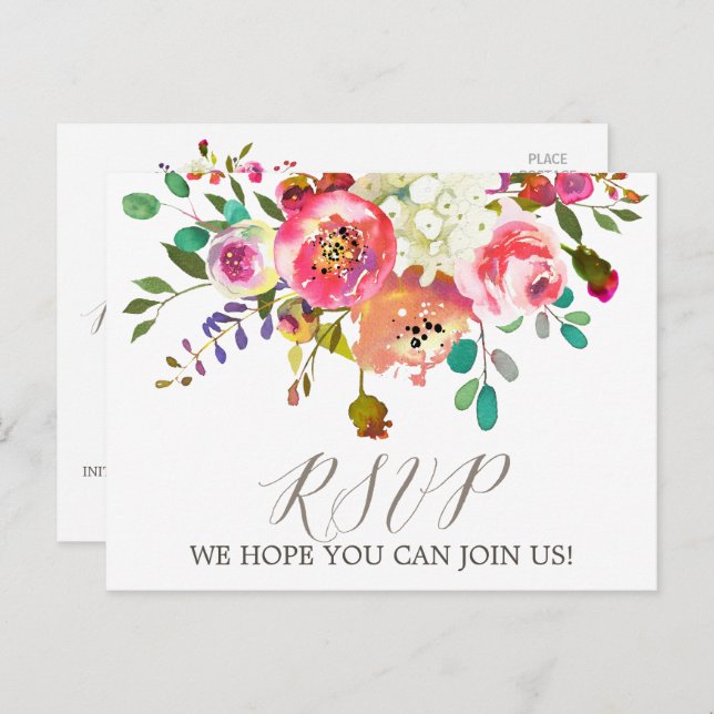 Simple Floral Watercolor Bouquet Menu Choice RSVP (Front/Back)