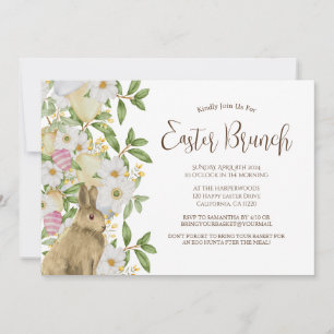 Simple floral watercolor easter brunch egg hunt invitation